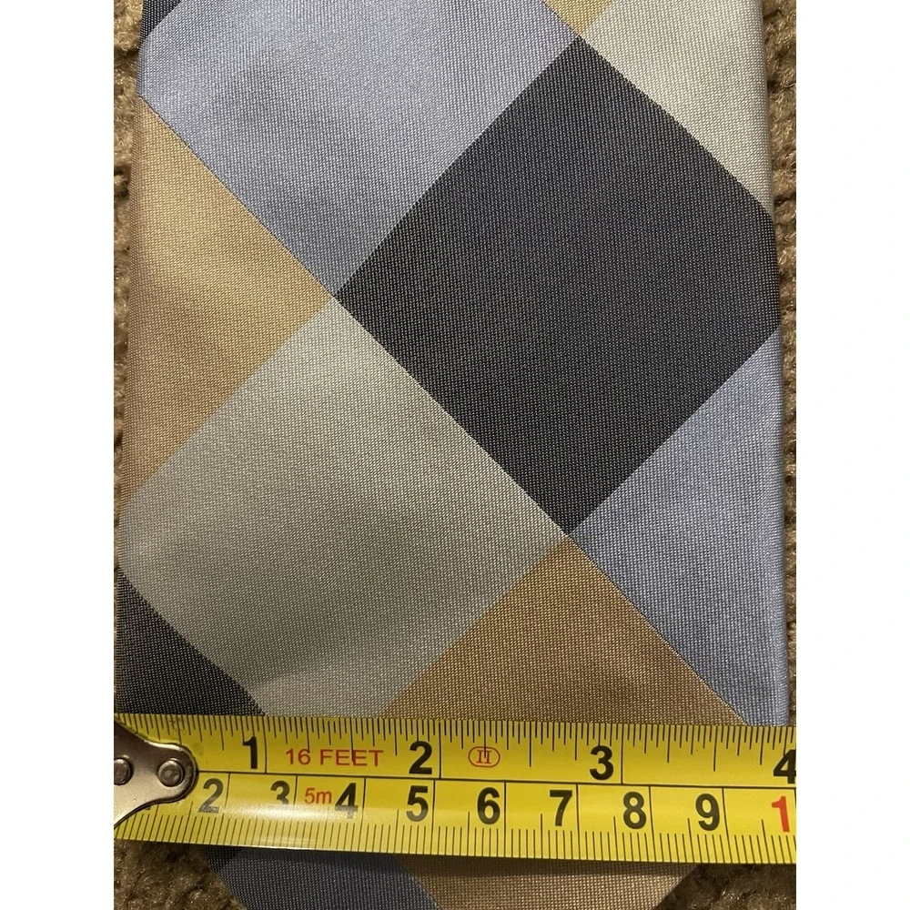 Banana Republic Neckwear Tie Blue Gold Check Plaid Pattern Italy 100% Silk JBHS